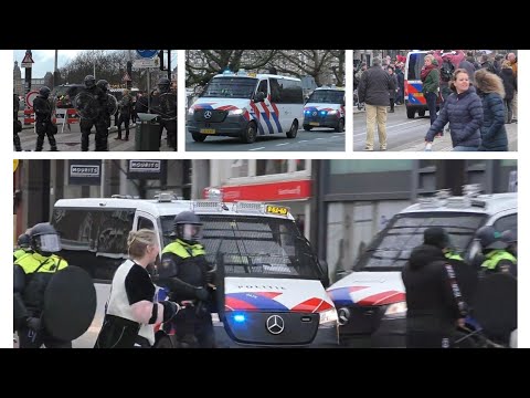 ME en Politie grijpen in bij coronademonstratie Museumplein in Amsterdam + Spoed ME