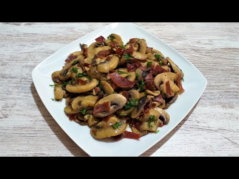 Champiñones al ajillo con Jamón-un plato rápido y riquisimo