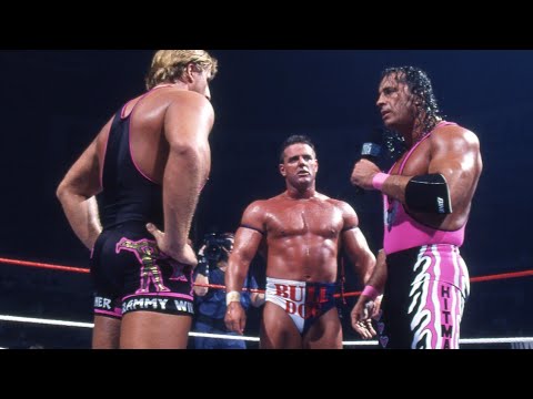 Bret Hart confronts Owen Hart and The British Bulldog Davey Boy Smith