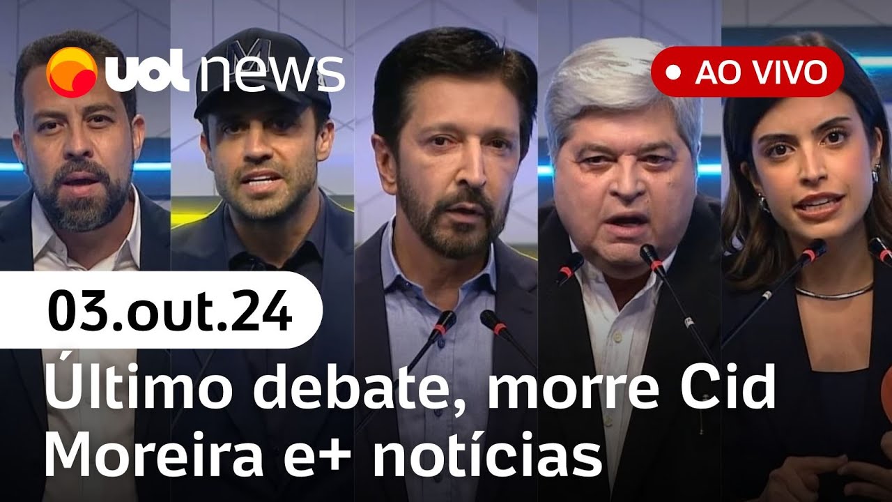 Debate na Globo terá candidatos sob tensão; morre Cid Moreira; Datafolha e+ ao vivo | UOL News
