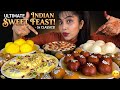 EATING RAJ BHOG RAS MALAI GULAB JAMUN RUSH GULLA SEVAI LADDU INDIAN SWEETS ASMR DESSERT MUKBANG