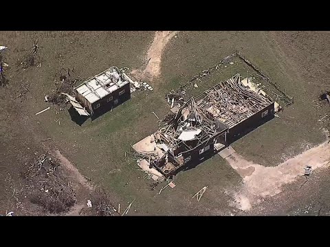 Aerial footage of Salado tornado damage
