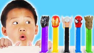 Download lagu Eric & Kaden Superhero Kids Candy Powers: Spider-Man Iron Man & Groot Save the Day! mp3