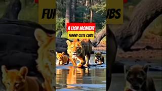 A lion and his two cute and funny cubs