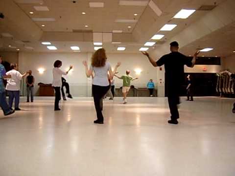 GingE dancing Israeli folk line dances, Seret Hodi, and the beginning of Ha'amantezet on 5-13-2010