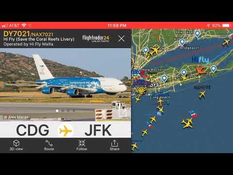 Hi Fly Airbus A380 arriving to JFK from CDG over my house at night