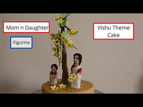 Vishu Theme Cake| Kerala Style  Lady &  Kid  Cake Topper| വിഷു കേക്ക്  |Panach