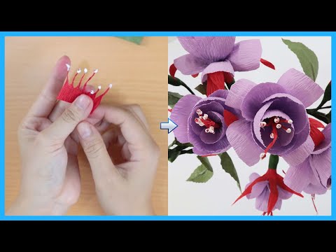 How To Make Fuchsia Paper Flower From Crepe Paper | DIY Paper Craft