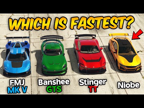 GTA 5 ONLINE - FMJ MK V VS BANSHEE GTS VS STINGER TT VS NIOBE (WHICH IS FASTEST?)