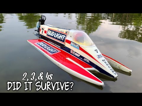 First 4s Test Upgraded MRP Bud Light Tunnel Hull - Vintage Rc Boat