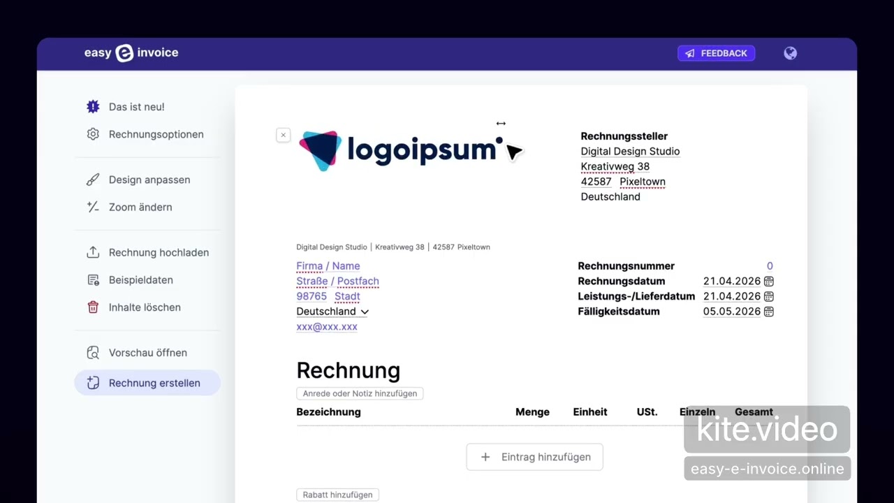 E-Rechnung als XRechnung oder ZUGFeRD einfach selbst gestalten
