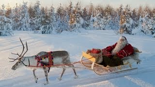 Santa Claus and Reindeer on the road: Lapland Finland Rovaniemi real Father Christmas for families