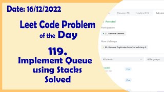 YouTube video '232 || Implement Queue using Stacks || Leetcode Daily Challenge'