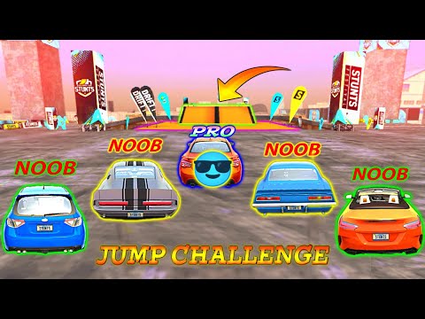 car stunt races mega ramp - 5 noob🤣 cars jump challenge - driving with kcd