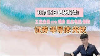 10月15板块解读：工业金属，cro，煤炭，固态电池，保险，证券等