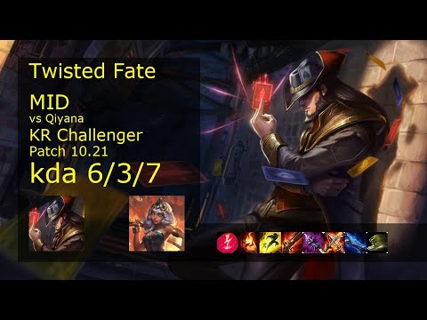 Twisted Fate Mid vs Qiyana - KR Challenger 6/3/7 Patch 10.21 Gameplay // [롤] 트위스티드 페이트 vs 키아나 미드