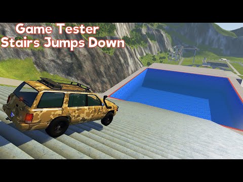 High Speed Stairs Jumps Down In Pool - BeamNG Drive Car Crashes Test