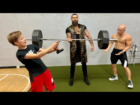 The boy bought a powerful Robot and took him to the gym