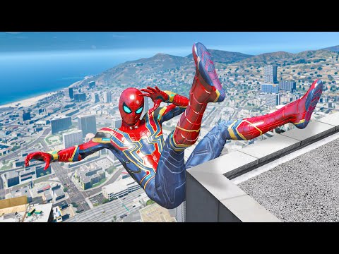 GTA5 SPIDERMAN Falling off Highest Buildings - Spider-man Crazy Jump Fails Ep - 3