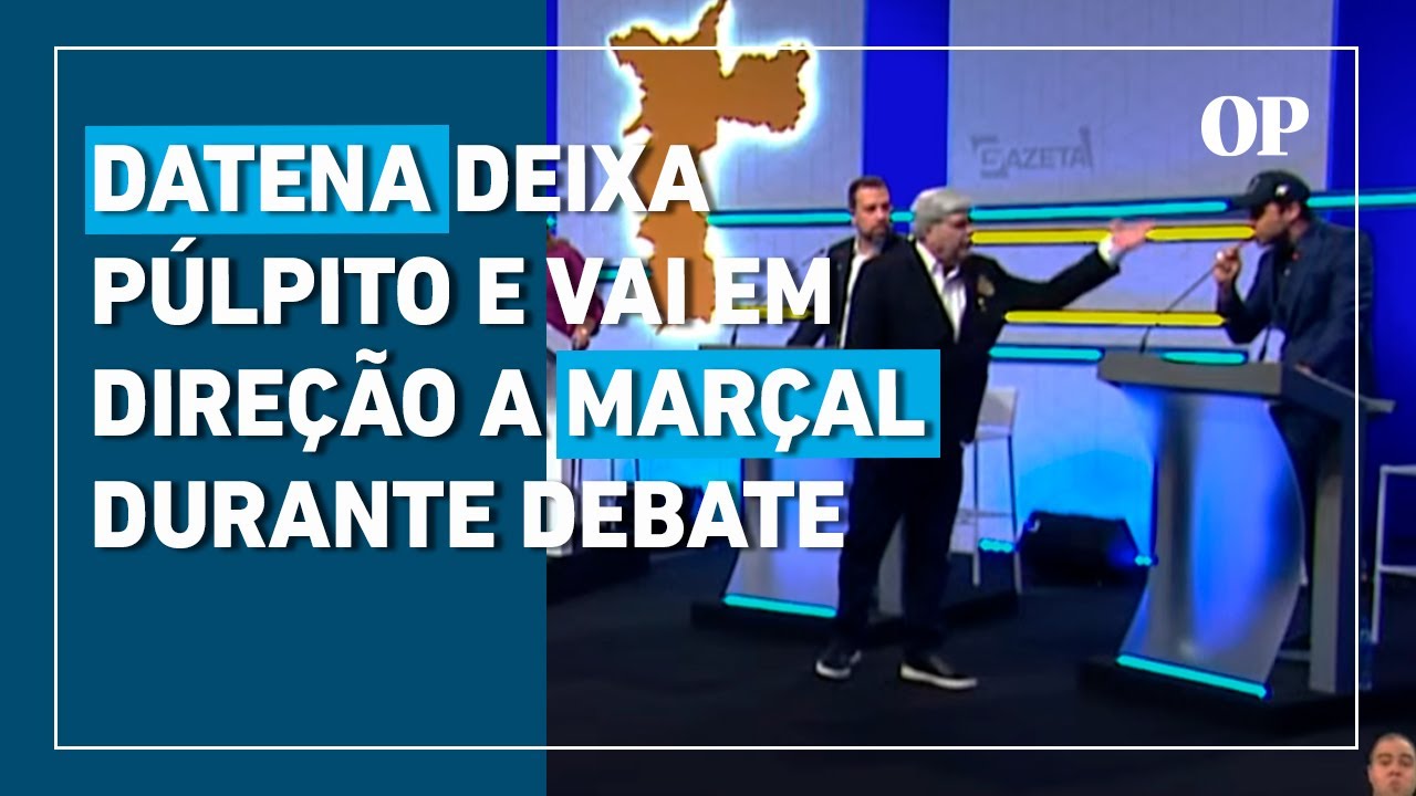 Datena deixa púlpito e parte em direção a Marçal durante debate da TV Gazeta, pela prefeitura de SP