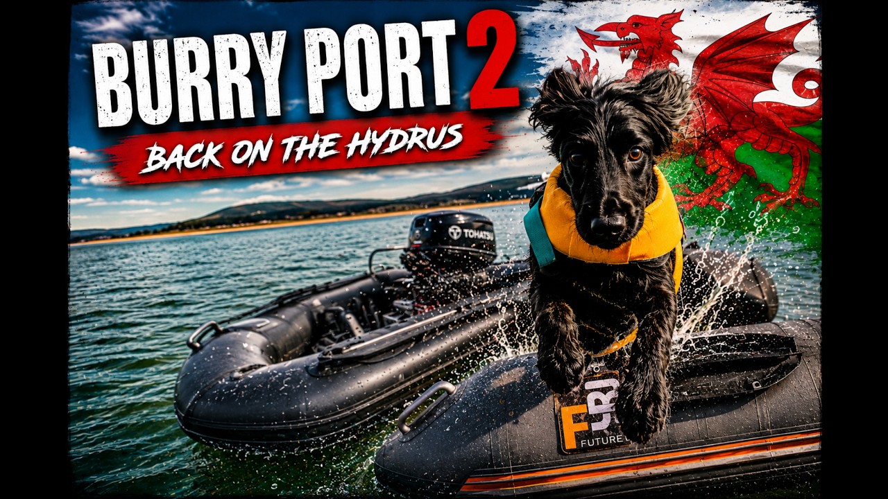 Burry Port 2 with a dog leaping forward towards the camera
