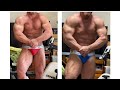 2週間前の102.1kg(赤ビギニ)と今朝105.6kg(青ビギニ)の比較動画です👍&ダンベルショルダープレスでポージング用のデカい鏡割れて危なかったです💦も載せておきます😅
