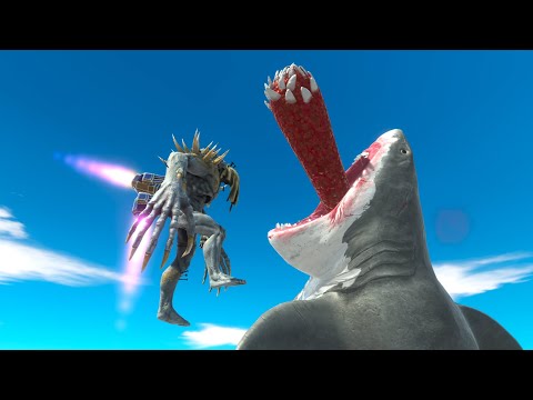 Mutant Megalodon vs Boss Faction With jetpack animal revolt battle simulator