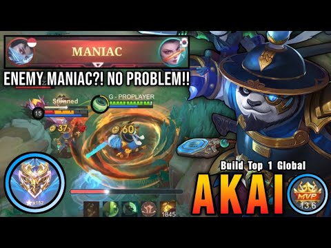 Enemy MANIAC?! No Problem!! Akai Carry The Game!! - Build Top 1 Global Akai ~ MLBB