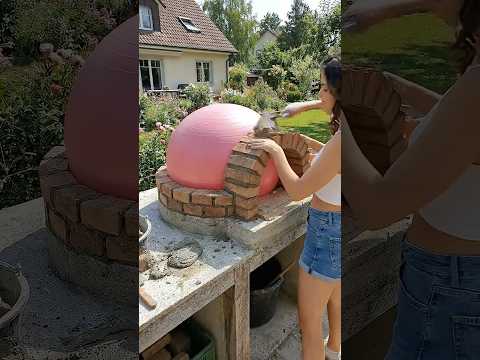 I built a real Italian pizza oven using a Pilates ball, cement and brick. DIY