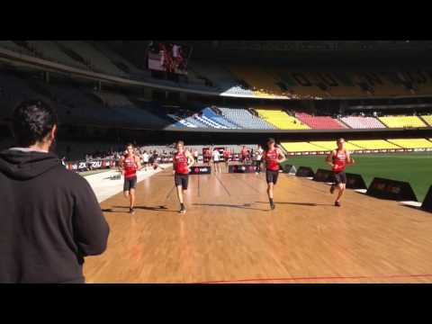 Glenelg's Sam Walker finishes the Beep Test at the AFL Combine