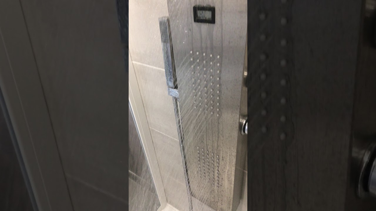 Présentation de la colonne de douche façon inox - thermostatique - jet cascade - AZZURO