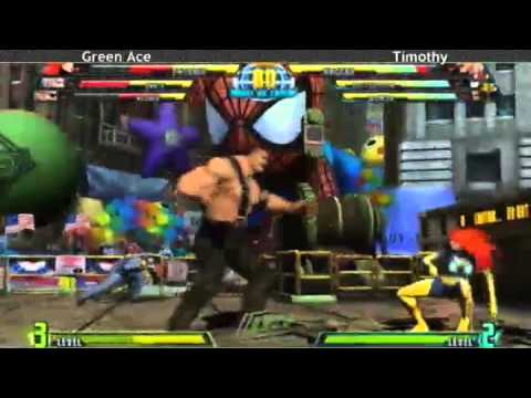 5-16-11 Green Ace (Wesker/Dante/Phoenix) vs Timothy (Haggar/Doom/Spencer) 2 - MvC3