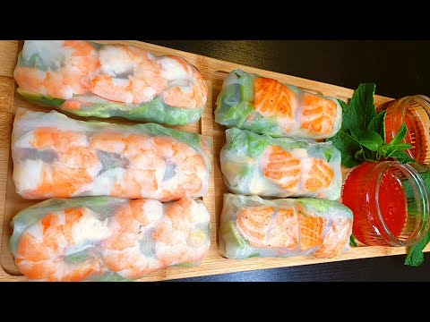 ROULEAUX DE PRINTEMPS AUX CREVETTES ET SAUMONS FACILE ET RAPIDE