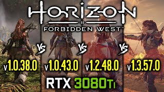 Horizon Forbidden West 1_0_38_0 vs 1_0_43_0 vs 1_2_48_0 vs 1_3_57_0 Benchmark