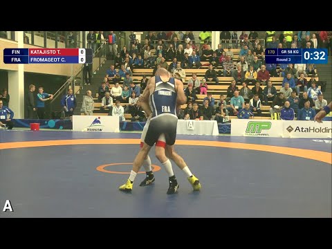 Round 3 GR - 58 kg: T. KATAJISTO (FIN) df. C. FROMAGEOT (FRA) by TF, 9-0