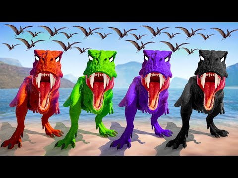 REXY COLOR TEAM vs Spinosaurus, I-Rex, Gigantosaurus - Jurassic World Evolution Dinosaurs Fighting