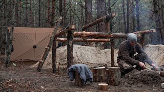 Building my biggest log cabin, Preparing for winter, Bushcraft shelter
