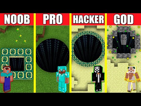 Minecraft Battle: PORTAL TUNNEL HOUSE BUILD CHALLENGE - NOOB vs PRO vs HACKER vs GOD Animation HOLE