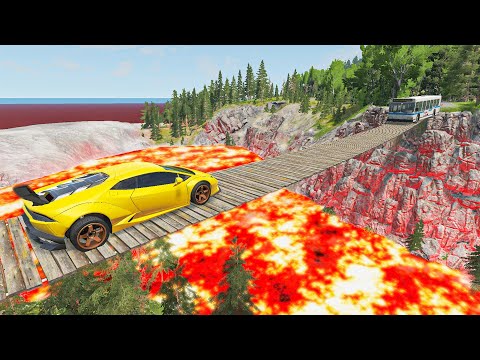 Cars vs Suspension Bridge on Lava River😱- BeamNG.Drive #26 |  BeamNG LIVESHOW