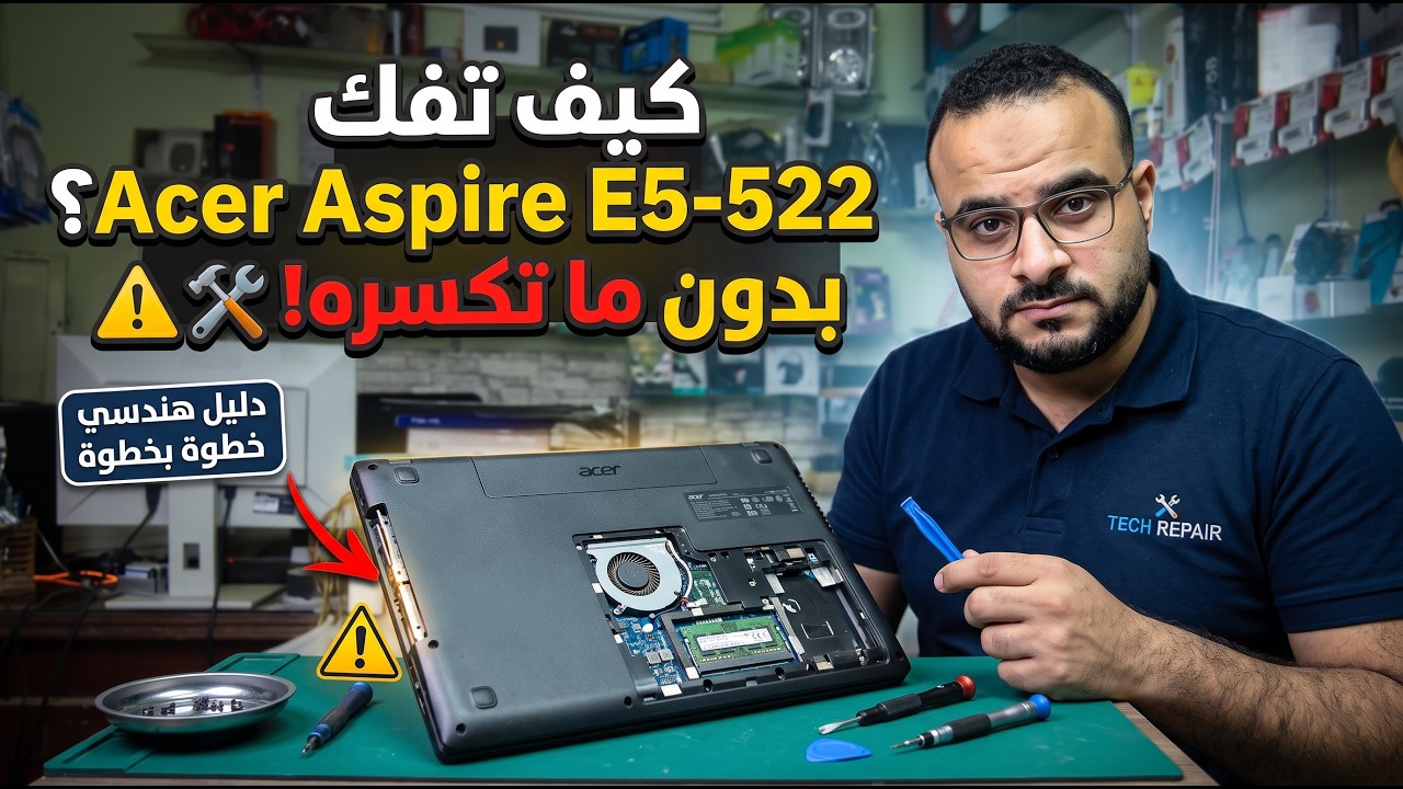 غلاف فيديو كيف تفك لاب توب Acer Aspire E5-522 بدون ما تكسره؟