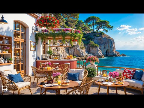 Morning Jazz at Beach Cafe Ambience 🌊 Sweet Bossa Nova Jazz & Ocean Wave Sounds for Upbeat Moods