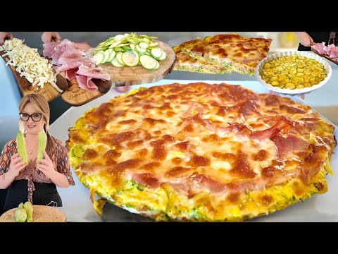 4 INGREDIENTI solo ZUCCHINE UOVO PROSCIUTTO e FORMAGGIO Schiacciata di zucchine al forno