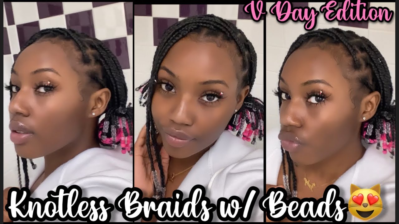 HOW TO: Short Knotless Braids with Beads on Yourself 🥰| BEGINNER FRIENDLY Valentines Day Edition💓