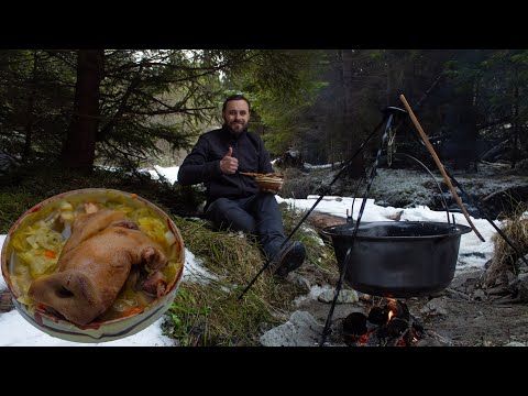 Smoked PORK Trotters and SNOUT with Sauerkraut. π· Romanian Comfort FOOD |ASMR|
