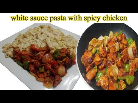 Creamy No Cream Pasta with Chicken Platter Recipe in Urdu Hindi - cooking with Fatima