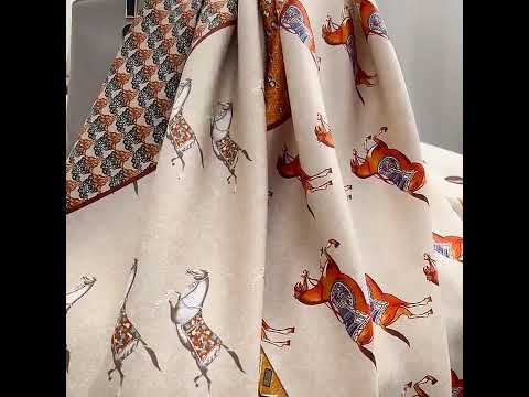 Bufanda cuadrada grande de sarga de seda Horse Fashion 35 pulgadas 14 momme