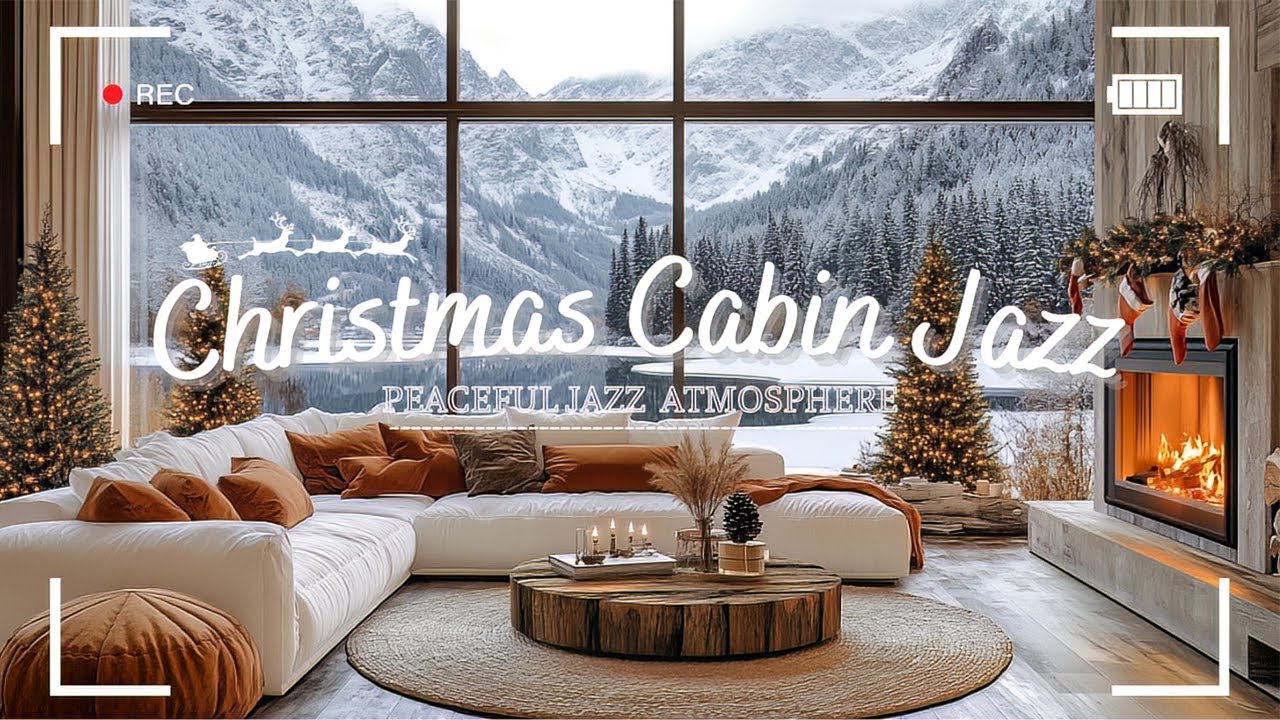 Peaceful Cabin | Christmas With Jazz Relaxing Music & Crackling Fireplace For Work