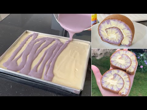 Tie-Dye / Hurricane Swiss Roll Cake variant taro. 4 telur, tips motif tie dye keluar