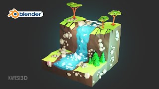 Waterfall in Blender 3.0 | Low poly 3D Modeling | Tutorial Timelapse