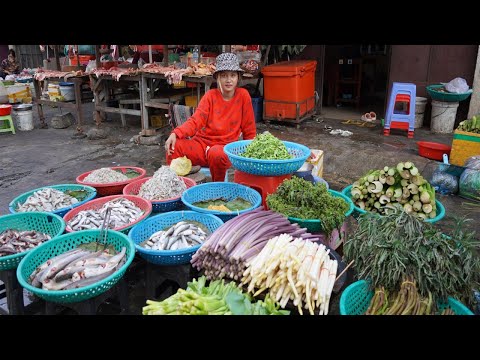 Cambodian Street Market - Fresh Vegetable, Fish, Seafood, Beef, Pork & More Food @Sam Hanh